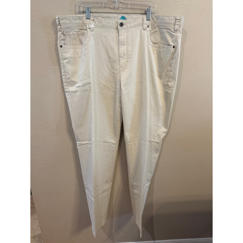 Tommy Bahama Mens Pants 46x34 Beige Cotton Blend Embroidered Marlin Casual